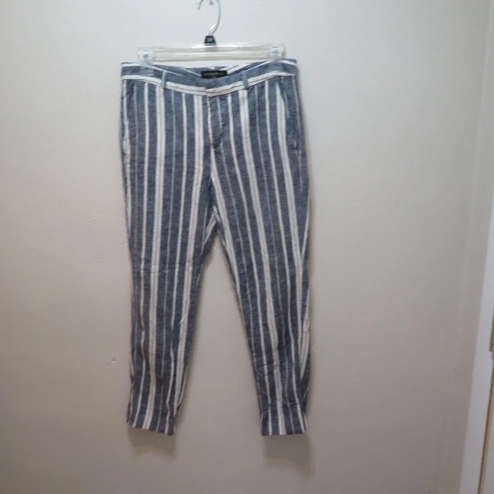 Banana Republic Womens Blue White Striped Linen Blend Tapered Pants Size 4